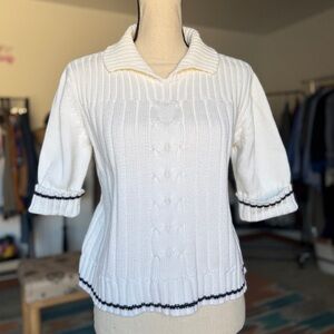 Vintage Liz Claiborne Liz Sport Cable-Knit Polo Sweater Preppy